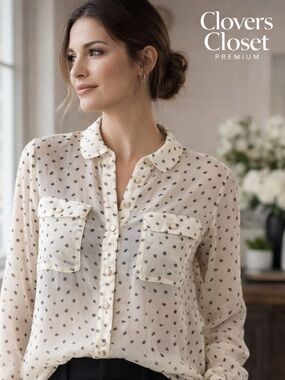 Iris Los Angeles Sheer Polka Dot Blouse XL Cream Button Front